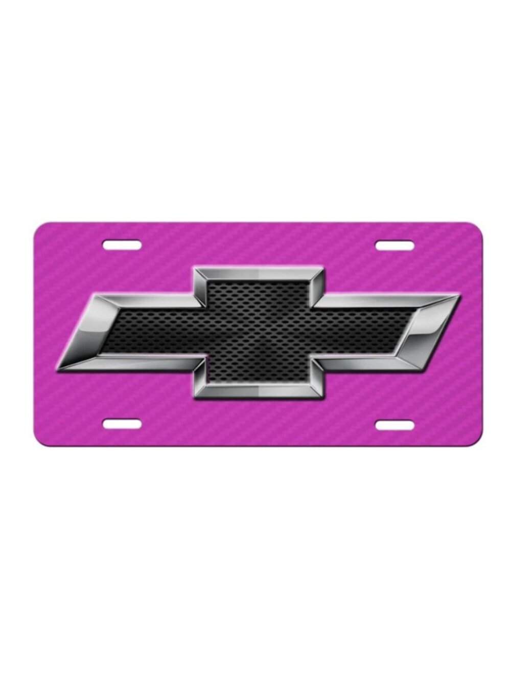 CHEVY BOWTIE Inspired Art on Simulated Pink Carbon Fiber Aluminum License Plate